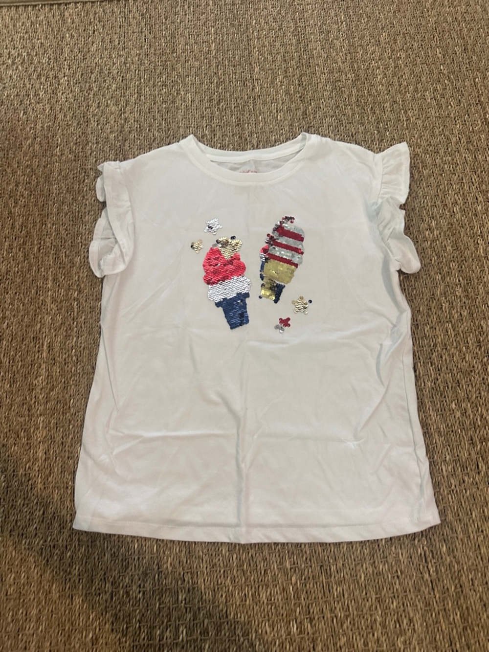 Cat & Jack White Short Sleeve Tee with Sequin Ice Creams